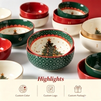 Ensemble de bols en céramique pour arbre de Noël, porcelaine verte vintage, bol à soupe et à riz, vaisselle de fête, logo personnalisé, cadeau de Noël