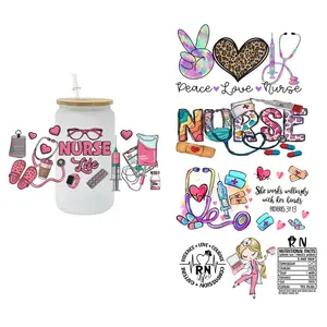 100 + divers infirmière uv dtf tasse enveloppes autocollant Affiramtion uv dtf tasse enveloppes enseignant infirmière amour professeur 16 oz Libbey verre