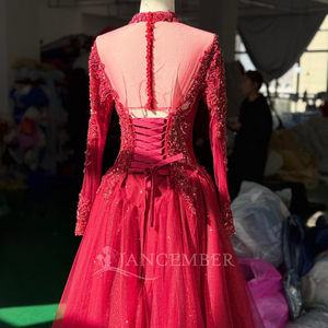 Xs256 Luxury <b>Red</b> Quinceanera Dress Ball Gown Style With Beaded Embellishment and Tulle Skirt Jancember - Product Image 4