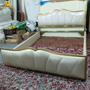 Luce di lusso dorato bordo in metallo morbido <span class=keywords><strong>letto</strong></span> Queen Size moderna di lusso <span class=keywords><strong>testiera</strong></span> in pelle <span class=keywords><strong>cuscini</strong></span> su-fondina <span class=keywords><strong>letto</strong></span> King Size - Product Image 3