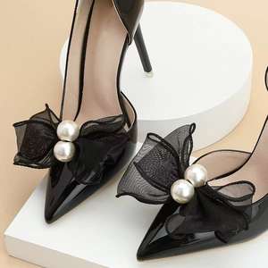 <span class=keywords><strong>Clip</strong></span> per Scarpe Staccabili - Eleganti Accessori per Scarpe con Fiocco in Organza Multistrato e Perle, Stile Dolce e Minimalista per Ragazze - Product Image 6