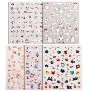 Autocollants pour ongles en papier 3D autocollants non toxiques pour Halloween, motifs multicolores (flocon <span class=keywords><strong>de</strong></span> neige/Père Noël/cloche) |   Étanche, application facile - Product Image 2