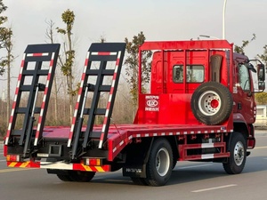 รถพ่วงพื้นเรียบสำหรับเครื่องจักรก่อสร้างขนาด 4x2 สีน้ำเงินแบบแถวเดียว ใช้สำหรับขนส่งรถขุดและรถยกบนทางหลวง - Product Image 5