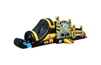 Pista de Obstáculos Inflable Comercial Negra y Dorada de Estilo Mecánico, de PVC Resistente, Juego de Desafío para Niños, Alquiler para Fiestas y Eventos al Aire Libre