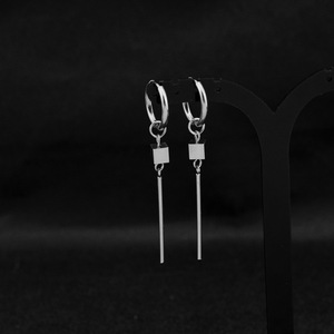 Boucles d'oreilles pendantes géométriques minimalistes personnalisées, style punk, plaqué argent, unisexe, bijoux tendance, vente en gros - Product Image 4