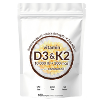 Complexe de Vitamines D3K2, Complément Alimentaire, 180 Gélules Molles avec Huile de Coco Vierge, D3 10000 UI, K2 MK-7 200 mcg, Soutien Immunitaire