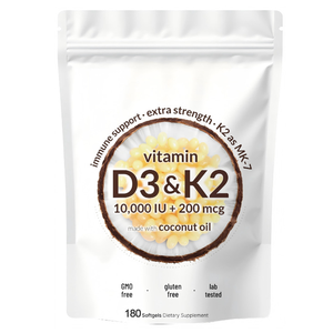 Complesso di Vitamina D e <span class=keywords><strong>K</strong></span> Integratore Alimentare 180 Softgel con Olio di Cocco Vergine D3 10000UI K2 MK-7 200mcg Supporto Immunitario - Product Image 3