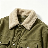 Veste en velours côtelé pour homme, col en sherpa, style trucker, boutonnée, chaude, rétro, vêtement de travail, personnalisable avec logo OEM