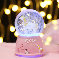 Boîte à musique carrousel en céramique couleur changeante lumière Led musique boule de neige cadeau anniversaire boule de neige boîte à musique