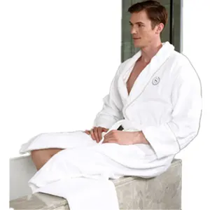 Long sleeve 100% cotton warm women/men hotel bathrobe
