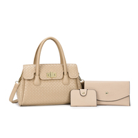 Juego de 3 Bolsos de Piel Sintética con Patrón Tejido para Mujer, Bolso de Mano, Bolso Bandolera y Cartera con Tarjetero, Venta al Por Mayor Personalizada