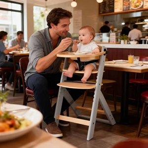 Chaise haute en bois personnalisée avec plateau - Chaise haute réglable et convertible pour bébés et tout-petits - Bois naturel résistant à l'eau - Product Image 4