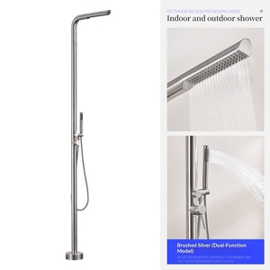 <span class=keywords><strong>Robinet</strong></span> de sol extérieur vertical avec douchette en acier inoxydable brossé, jet pluie, design moderne, eau froide et chaude, pour usage en bord de mer - Product Image 6