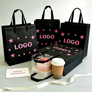Sac fourre-tout non tissé personnalisé avec logo, recyclable, résistant à l'humidité, pour gâteaux au chocolat, collations, pique-nique, voyage, avec poignée longue - Product Image 5