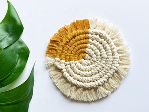 Handmade Cotton Round Braided Placemat Geometric Bohemian Style <b>Table</b> <b>Mat</b> with Tassels for Home Decor - Product Image 3