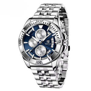 Reloj Deportivo Casual para Hombre, Cronógrafo, Correa de Cuero, Resistente al Agua, Clásico, de Vestir, de Cuarzo, con Ventana de Calendario - Product Image 3