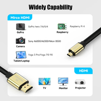 Câble Micro HDMI vers HDMI compatible 2.1 3D 8k 1080P, adaptateur de câble haute vitesse pour GoPro Hero 7 6 5 Sony A6000 Nikon Canon Camera