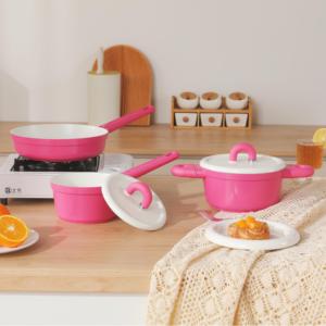 Nuovissimo set <span class=keywords><strong>di</strong></span> pentole a induzione rosa in padella antiaderente Non tossico <span class=keywords><strong>padelle</strong></span> in ceramica/PTFE - Product Image 5