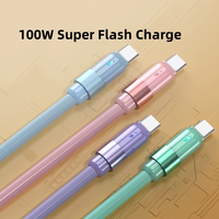 Grosir Pabrik 100W kabel Tipe C tunggal untuk iPhone warna-warni kabel Data USB pengisi daya Cepat kapsul cair 6A