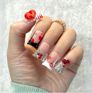 JOYPET Glamorous French Tips Precioso juego <span class=keywords><strong>de</strong></span> <span class=keywords><strong>uñas</strong></span> postizas Pintura a mano 10PCS Diseño único <span class=keywords><strong>Uñas</strong></span> 3D Encantos hechos a mano - Product Image 2