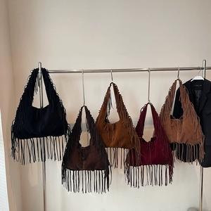 Vintage Frosted Leather Fringe Tassel <strong>Bag</strong> Women Suede Handbag Messenger Western-style Shoulder <strong>Bag</strong> Lady Bohemian <strong>Hippie</strong> Hobo <strong>Bag</strong> - Product Image 3
