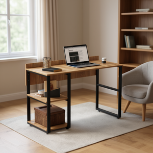 Escritorio para Computadora Furnish Home Store Rasse 58, Superficie de Madera de Roble, Estructura de Metal Negro, 2 Estantes, Oficina en Casa - Product Image 2