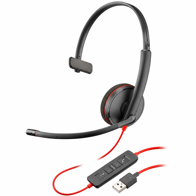 USB Wired Headset Single Ear Noise Cancelling Mic Inline Control for Call Center Office UC Video Conference