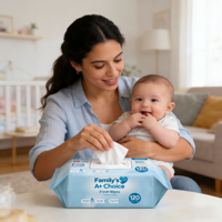 Lingettes humides jetables et biodégradables pour nouveau-nés et bébés, sans alcool, à l'eau pure, marque A+ Factory OEM, 80 ou 120 lingettes