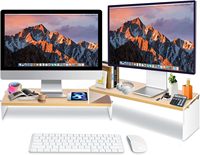 Support de moniteur double réglable avec pieds en acrylique pour bureau, organiseur de bureau en bois à 2 niveaux pour ordinateur, étagère de bureau esthétique