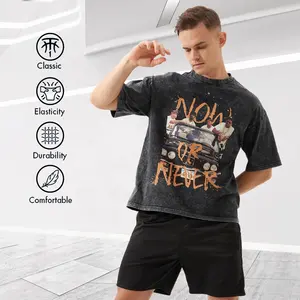 OEM bán buôn rửa TEE nặng trọng lượng áo thun DTG Đen quá khổ T-Shirt men's đồ họa axit rửa cổ điển tùy chỉnh t Áo sơ mi