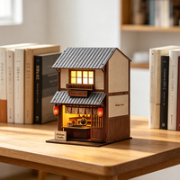 Kit de puzzle en bois 3D DIY pour coin lecture avec lumière LED, maison miniature de style japonais à porte coulissante