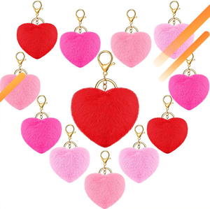 San valentino pon pon portachiavi soffice a forma di cuore Puffball portachiavi accessori per ragazze donne - Product Image 5