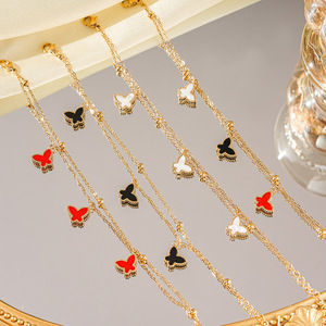 Bracelets de créateur de luxe célèbres en or 18 carats, argent et acier inoxydable, avec chaîne à maillons mini multicouches et breloques cinq fleurs, papillon, trèfle - Product Image 6