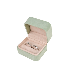 High-End Matcha Green Velvet <b>Ring</b> <b>Box</b> Rigid Base Magnetic Closure Four-Color Printing Light Beige Velvet Fabric Wrapped Rounded - Product Image 1