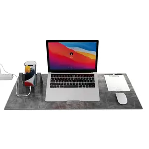 Toptan özel Tablet Mat ile halkalı telefon kılıfı tutucu Mouse Pad kaymaz çok fonksiyonlu su geçirmez PU deri masa üstü düzenleyici Mat