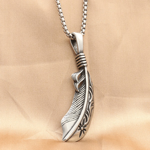 Feather Pendant <b>Titanium</b> Steel Men's Punk Retro Themed Charm Gift Jewelry - Product Image 2