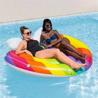 Matelas flottant gonflable pour piscine, lit d'eau flottant d'été avec oreiller, flotteur double gonflable arc-en-ciel