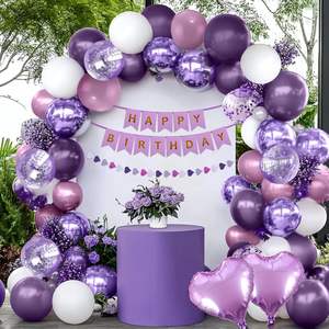 Ballons de fête d'<span class=keywords><strong>anniversaire</strong></span> blancs et violets pour femmes et filles, bannière <span class=keywords><strong>Joyeux</strong></span> <span class=keywords><strong>Anniversaire</strong></span>, rideaux à franges en aluminium, ballons, pompons en papier de soie - Product Image 6