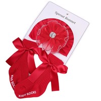 Ensemble de chapeau et de chaussettes pour bébé fille nouveau-né, dentelle européenne et américaine, fleur, ruban diamant, mignon