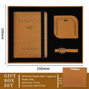 Logo Pu Leather Passport Cover Strap Luggage Tag Set Custom Embossed <b>Travel</b> <b>Document</b> <b>Holder</b> Gift Box Bag Promotional - Product Image 4