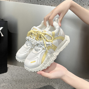 Zapatillas de deporte con plataforma de malla para mujer, con aumento de altura de 8 cm, con doble cordón, suela gruesa, transpirables, informales, para exteriores - Product Image 1