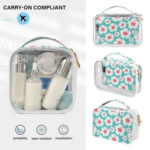 Hot Selling 2 Sets Custom <b>Cosmetic</b> <b>Bag</b> with Hibiscus Print Large Capacity Clear PVC Waterproof <b>Travel</b> Toiletry Organizer - Product Image 4