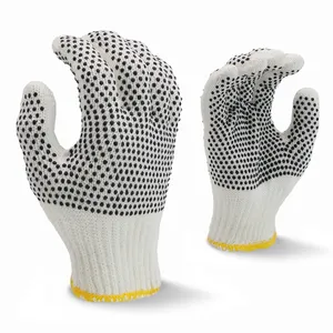 Polycotton string knitted double side PVC polka dotted working gloves