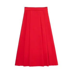 TAOP&ZA Spring New Product 2024 New Year Series Year of the Dragon Women's Red Pleated Cape Skirt 2387178 2135039 2247178