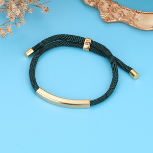Personalized Engravable Stainless Steel Gold Curved Bar Strand Adjustable <b>Drawstring</b> Ropes <b>Bracelet</b> - Product Image 5