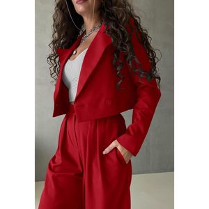 Conjunto de Traje Casual de 2 Piezas para Mujer, Pantalones de Trabajo de Pierna Ancha de Cintura Alta y Chaqueta Blazer Corta - Product Image 4