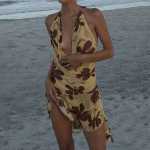 Robe en mousseline à imprimé floral de style vacances à la mer, col à volants, taille plissée, haut à bretelles, robe camisole - Product Image 6