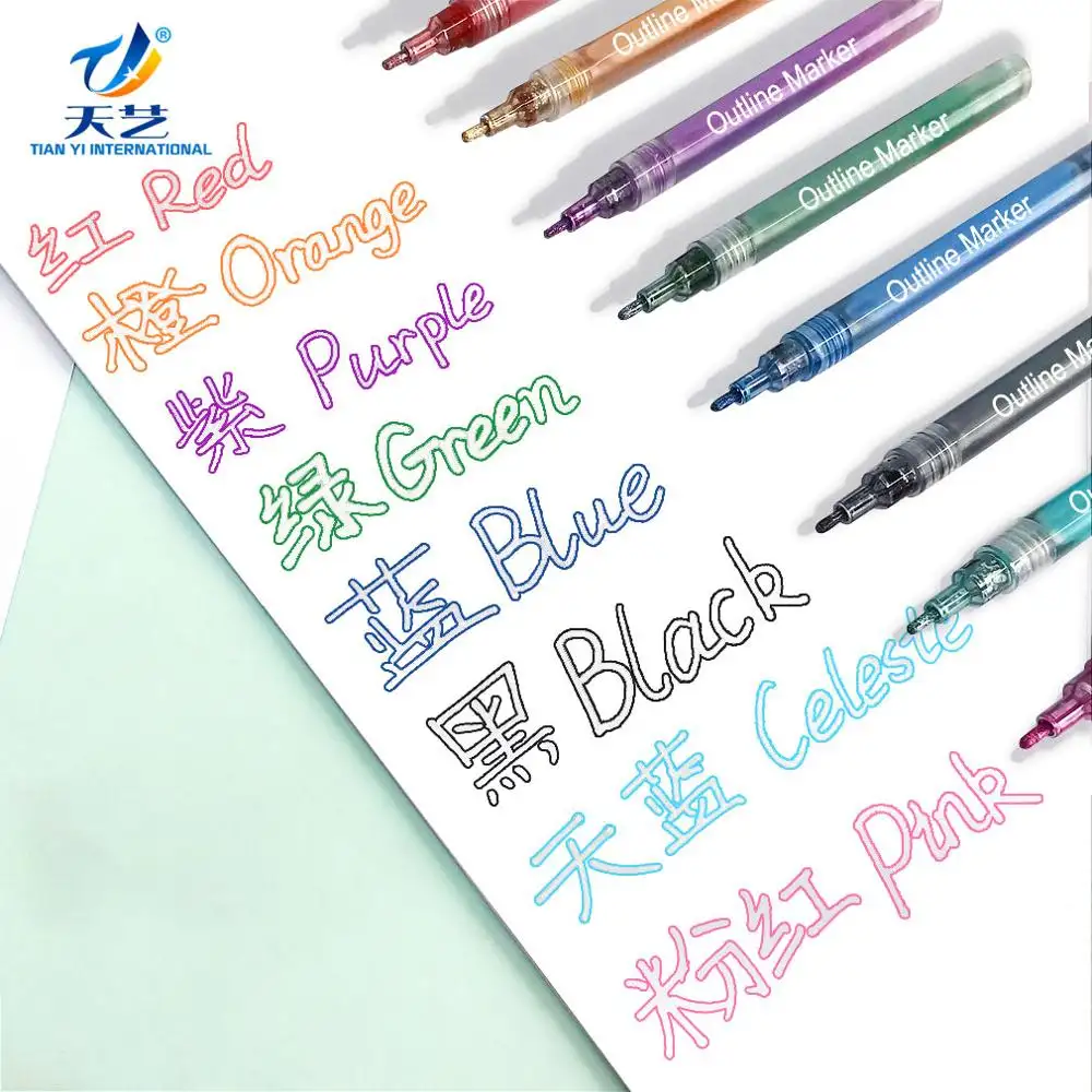 Ann Bully Double Line Outline PenためGift Card Writing Drawing Creative Art Marker 12 Color Double Line Pen Light Color Fluores