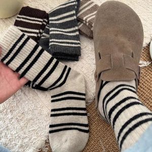 Striped Women's Mid-Calf <b>Socks</b> Thickened Warm Slouch Style For Autumn Winter Casual Wear Zhuji Made - Product Image 1
