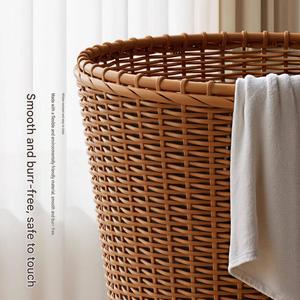 Plastic Rattan Woven Laundry <b>Basket</b> Luxury Dirty Clothes Hamper <b>Large</b> <b>Storage</b> Bin With Handles for Bathroom Bedroom - Product Image 2